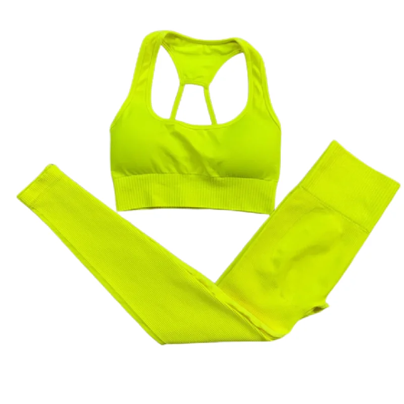 Open Back Seamless Sports Bra and Legging Set Trendy Foil Finish Leggings