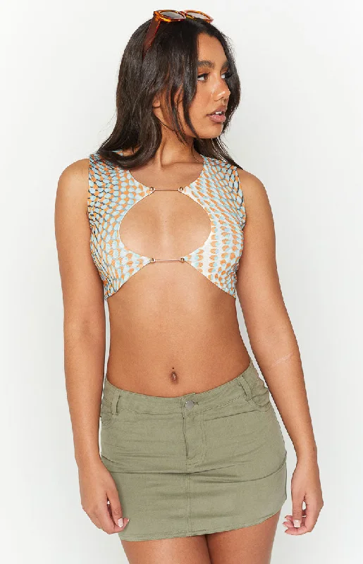 Soho Orange Mesh Crop Top Front Pockets Side Pockets Patch Pockets