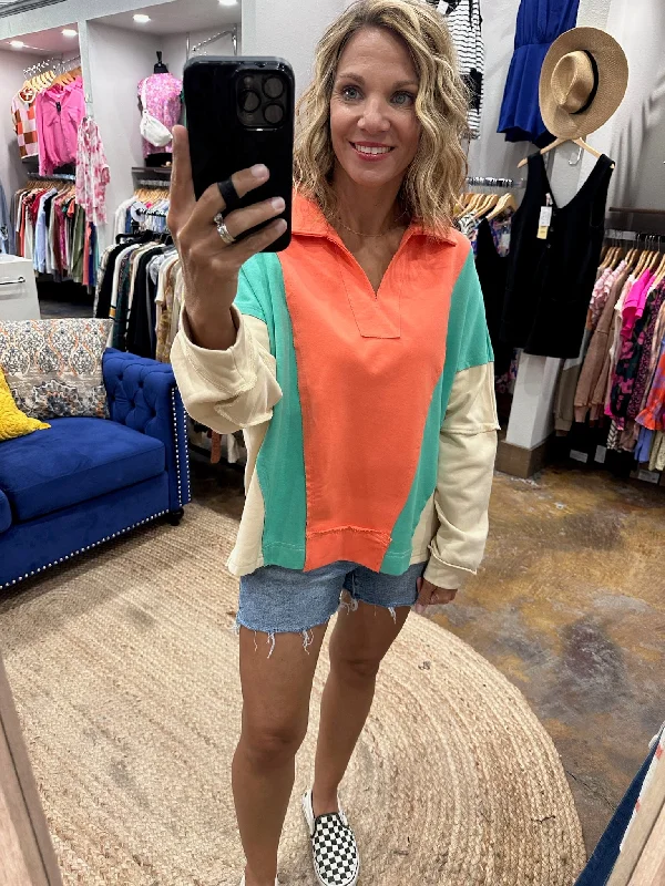 Good News Colorblock 1/4 Zip Pullover Surplice Neck Pullover