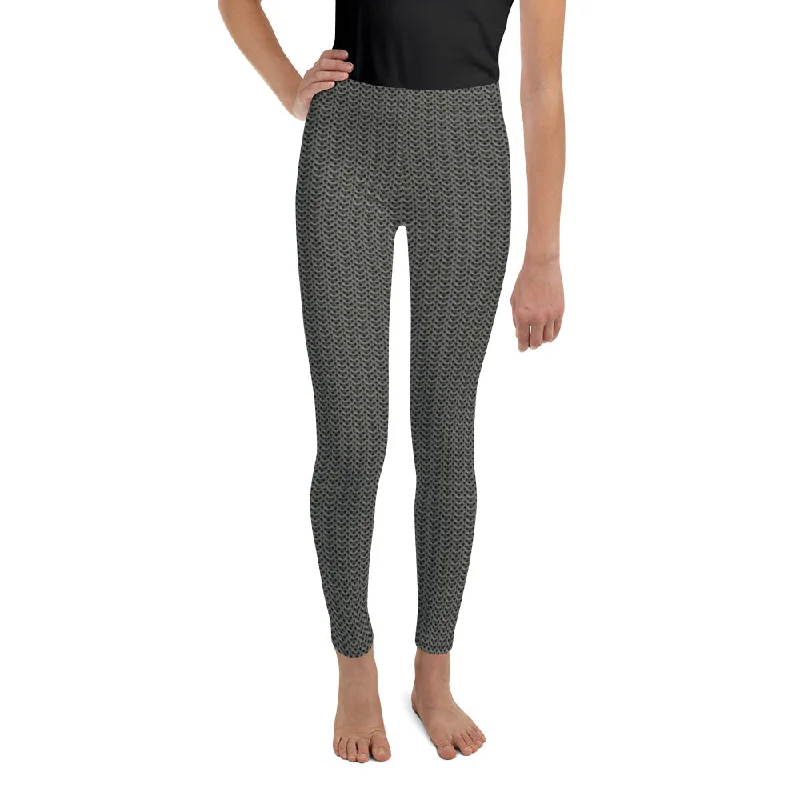 Chainmail Pattern Youth Leggings Fashionable Solid Color Tights