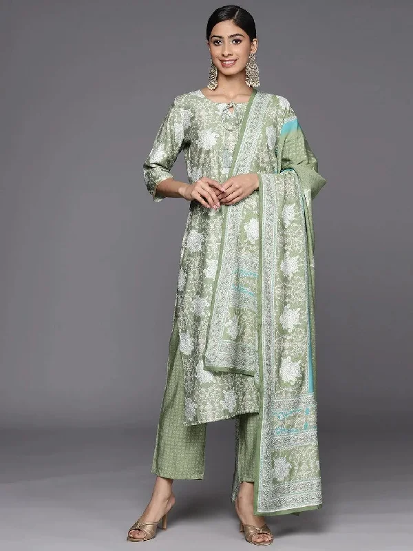 Green Printed Silk Blend Straight Kurta With Trousers & Dupatta Trousers luxurious high-end Green Printed Silk Blend Straight Kurta With Trousers & Dupatta Trousers luxurious high-end