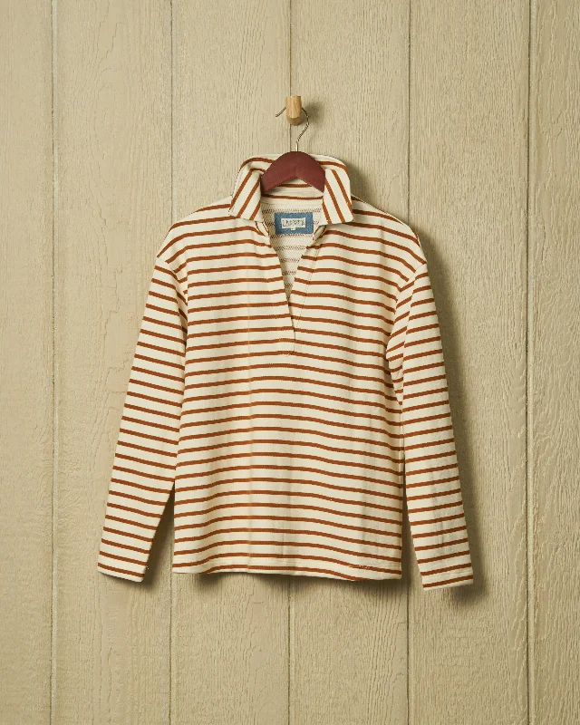 Inlet Pullover in Cream/Acorn Loopback Terry Solo Sleeve Pullover