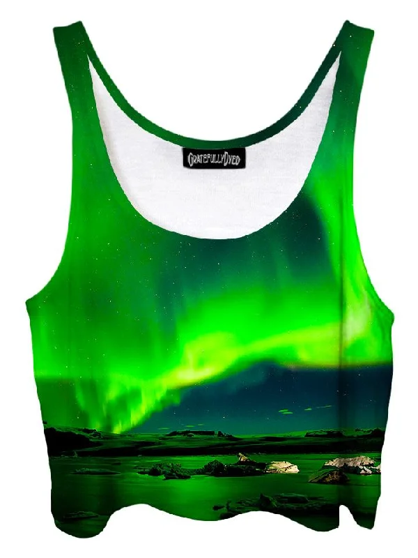 Borealis Northern Lights Galaxy Crop Top Embroidered Appliqued Beaded