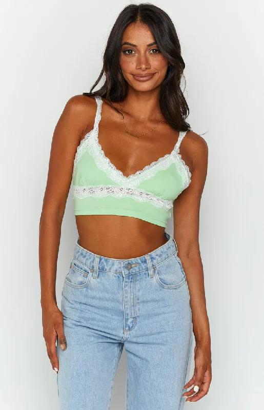 Elora Green Crop Top Ribbed Striped Patterned