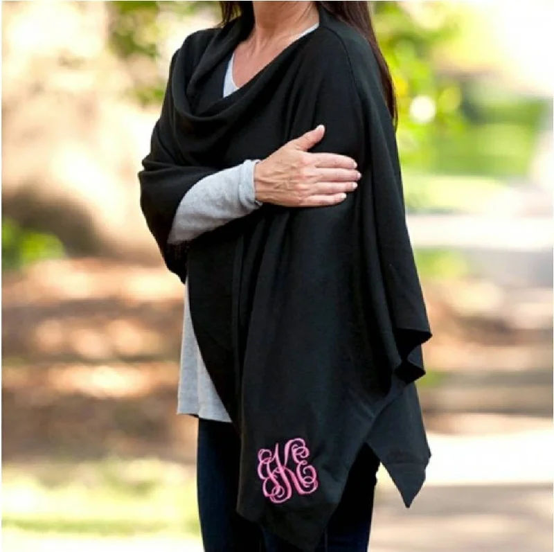 Black Knit Pullover Poncho Faux Fur Trim