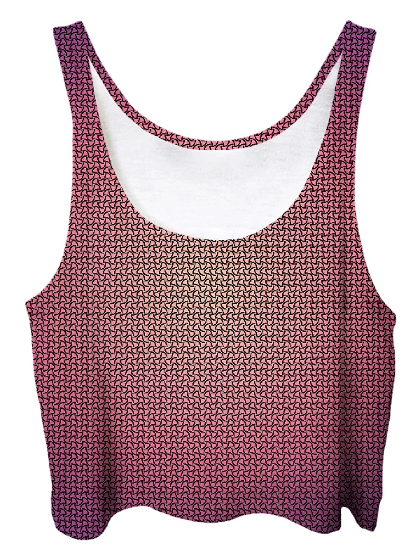 Red Ombre Pattern Crop Top Spandex Blend Rayon Blend Denim Blend