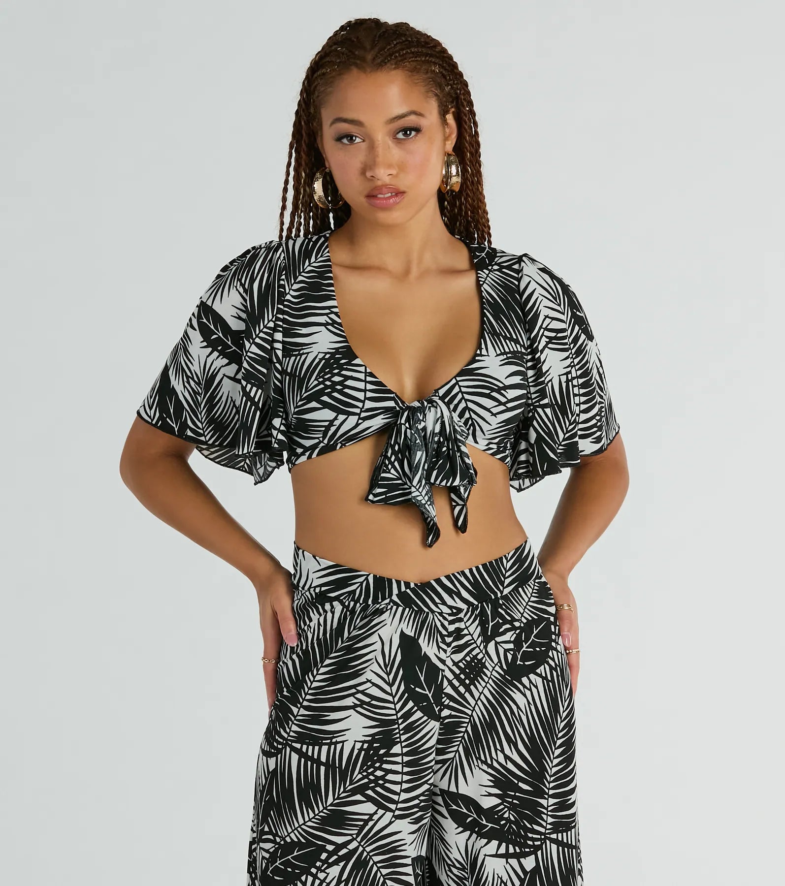 Time For Vacay Tie Front Tropical Crop Top Anti-Shrink Durable Soft