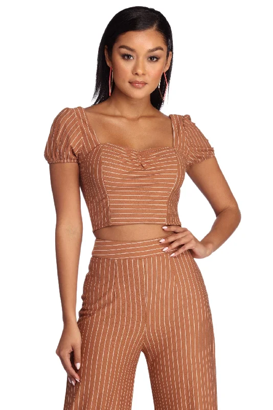 All About The Stripes Crop Top Spandex Blend Rayon Blend Denim Blend