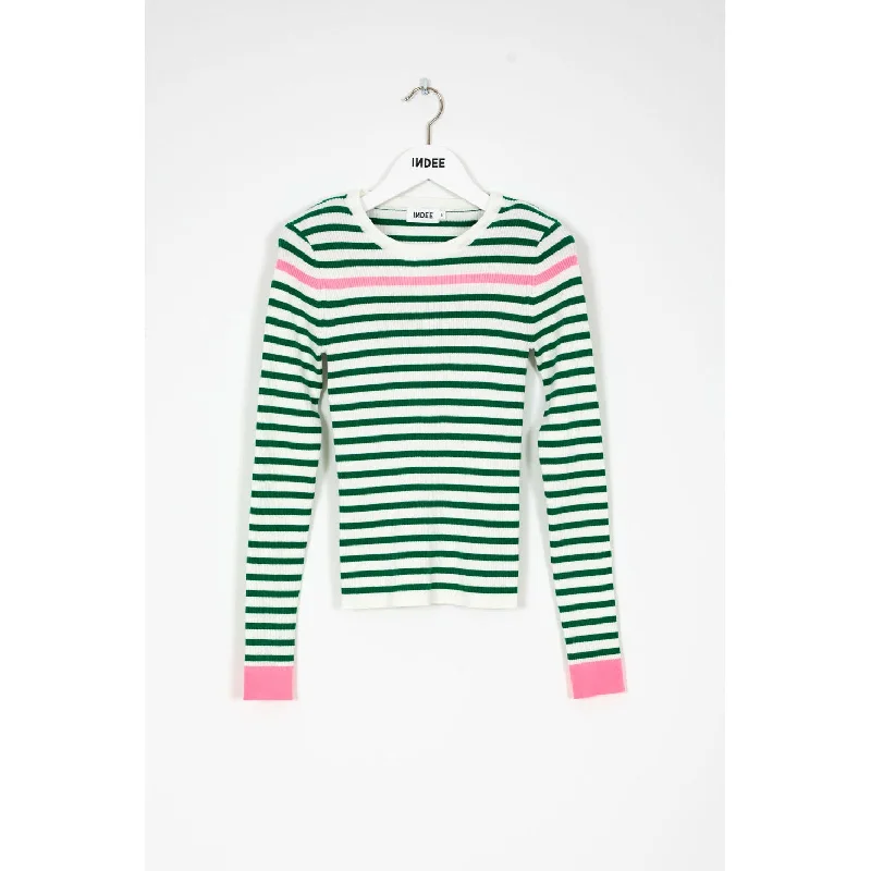 Indee Green Striped Pullover High Neck Pullover