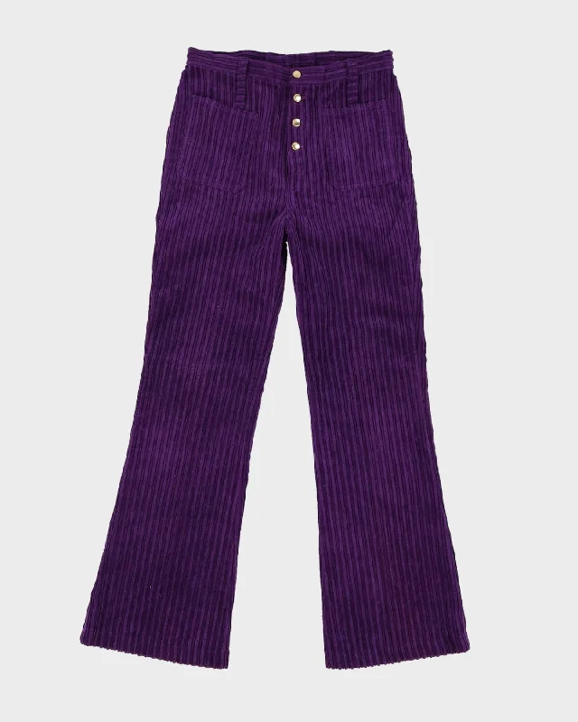Vintage 70s Purple Cord Flared Trousers - W26 L28 Trousers High Rise Slim Fit