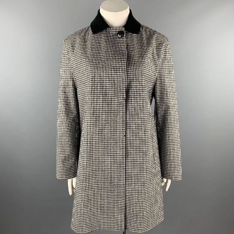 MACKINTOSH Size L Black & White Checkered Wool Coat Hooded Jacket Zipper Jacket Button Jacket