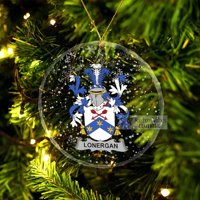 Lonergan Irish Clan Christmas Glass Ornament with Coat of Arms Satin Silk Chiffon