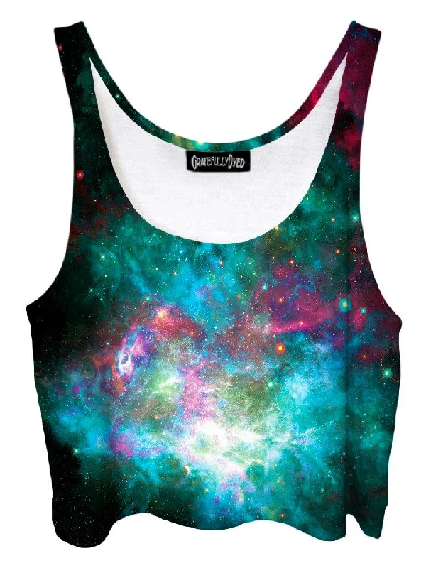 Galactic Transmission Pink & Teal Galaxy Crop Top Fleece Fabric Down Fabric Feather Fabric