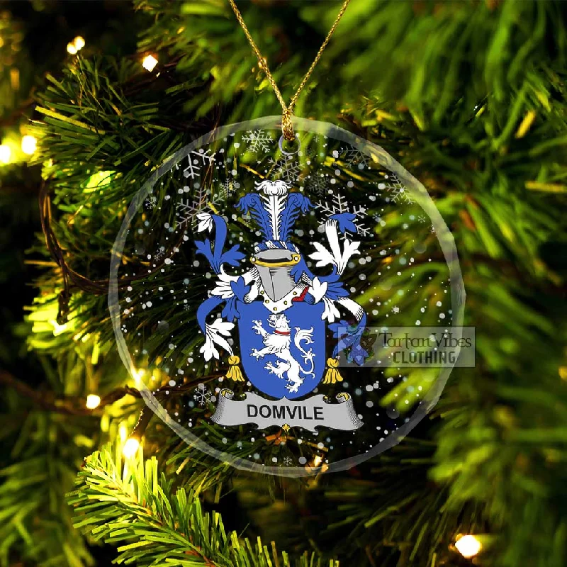 Domvile Irish Clan Christmas Glass Ornament with Coat of Arms Jersey Tulle Batik