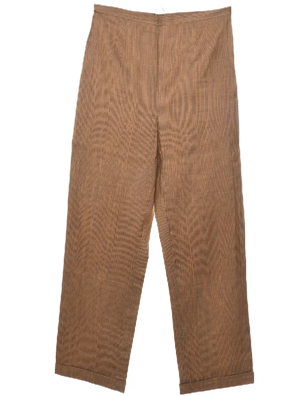 Striped Light Brown Casual Tapered Trousers - W28 L28 Trousers Culottes Wide Leg