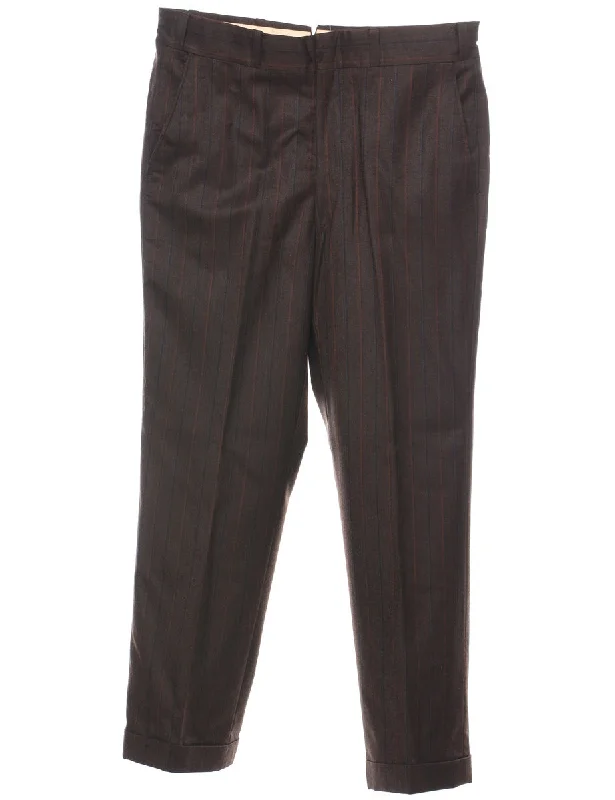 Striped Pattern Brown  Trousers - W34 L29 Trousers Trousers Formal