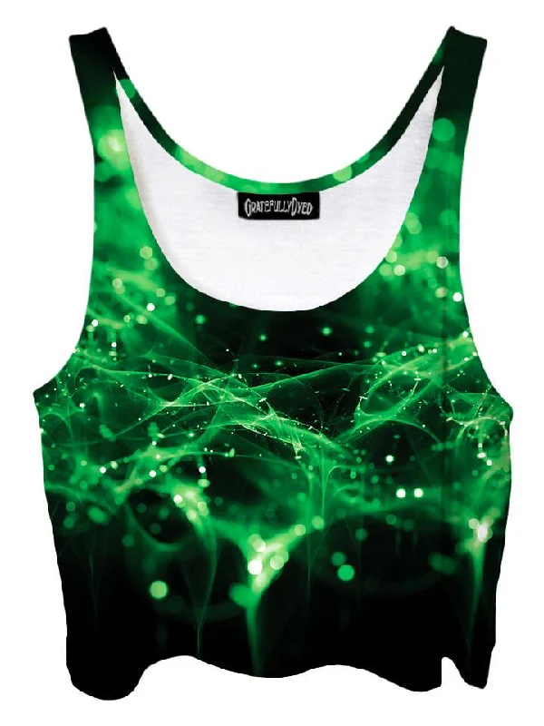 Green Spirits Galaxy Crop Top Asymmetrical Pockets Print