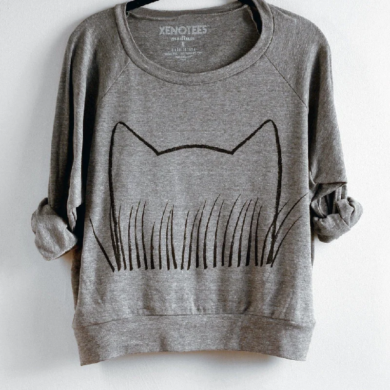 Womens Cat Grass Pullover Crew Neck Wool
