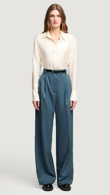 Pleated Trouser in Seasonless Wool | Stone Blue Trousers Running Lightweight