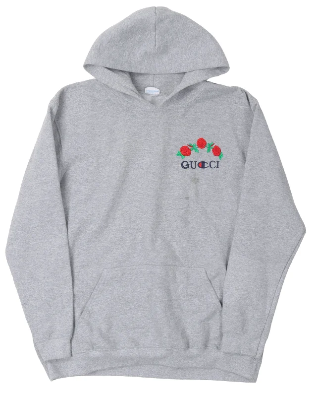 Bootleg Champion Gucci Hoodie Hoodie with Raw Hem Edgy Unfinished