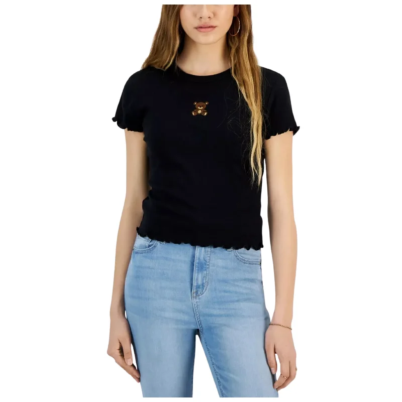 JUST POLLY - Crew Neck Pullover Embroidered Lettuce Edge T-Shirt Cashmere Luxurious Pullover