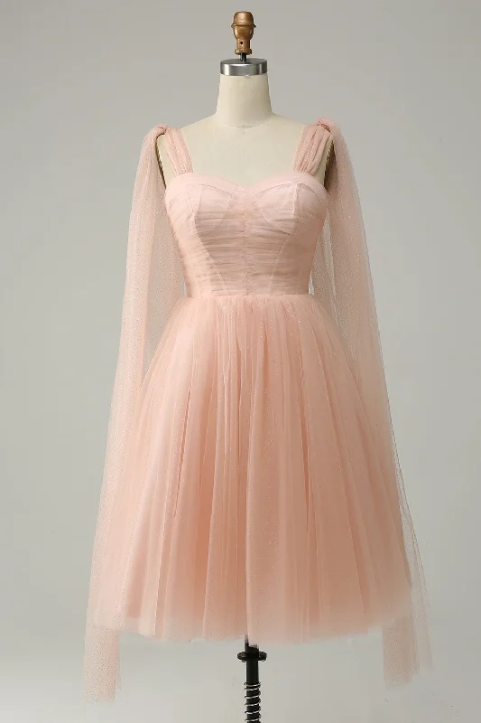 A Line Blush Sweetheart Midi Prom Dress Elegant Lace Trim Midi Dress