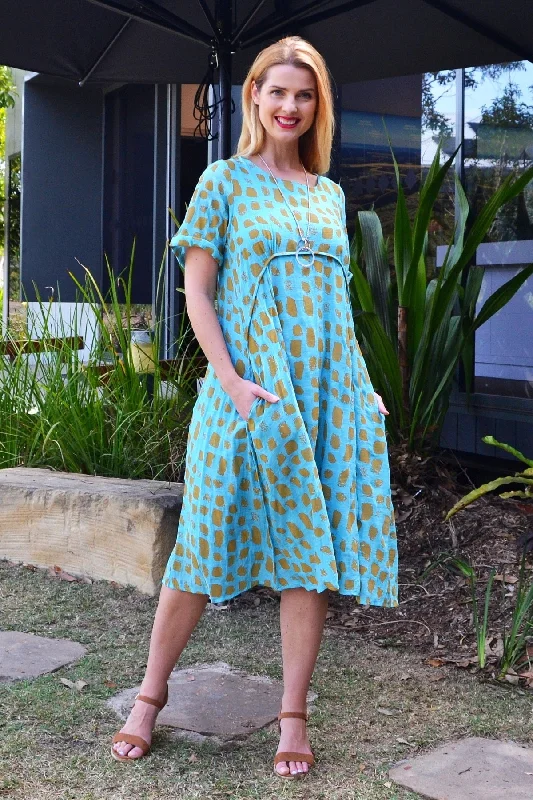 Aqua Mustard Midi Tunic Dress Stylish Button-Up Midi Dress