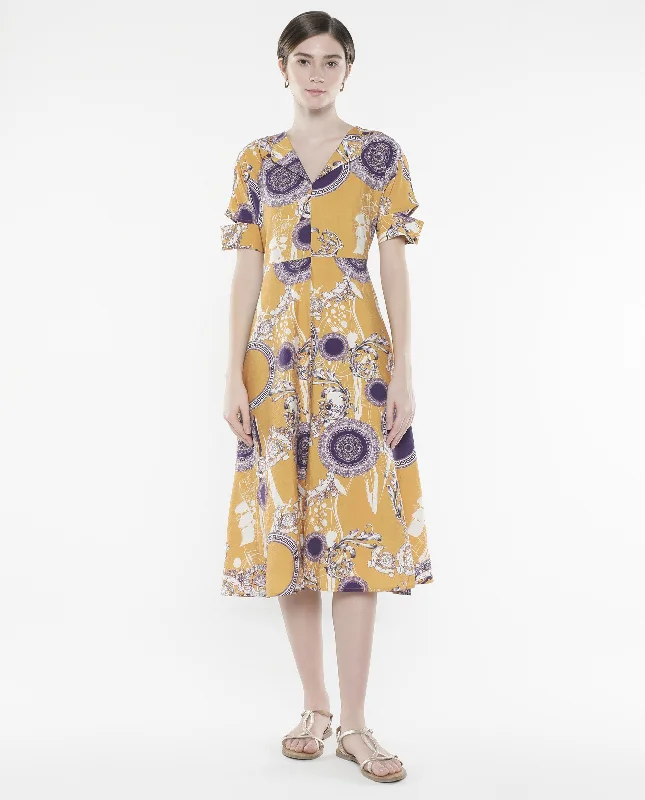 Rareism Women Artash Yellow Nylon Viscose Fabric Cut Away Sleeve Collared Neck A-Line Midi Bandana Print Dress Classic Black Midi Dress Rareism Women Artash Yellow Nylon Viscose Fabric Cut Away Sleeve Collared Neck A-Line Midi Bandana Print Dress Classic Black Midi Dress