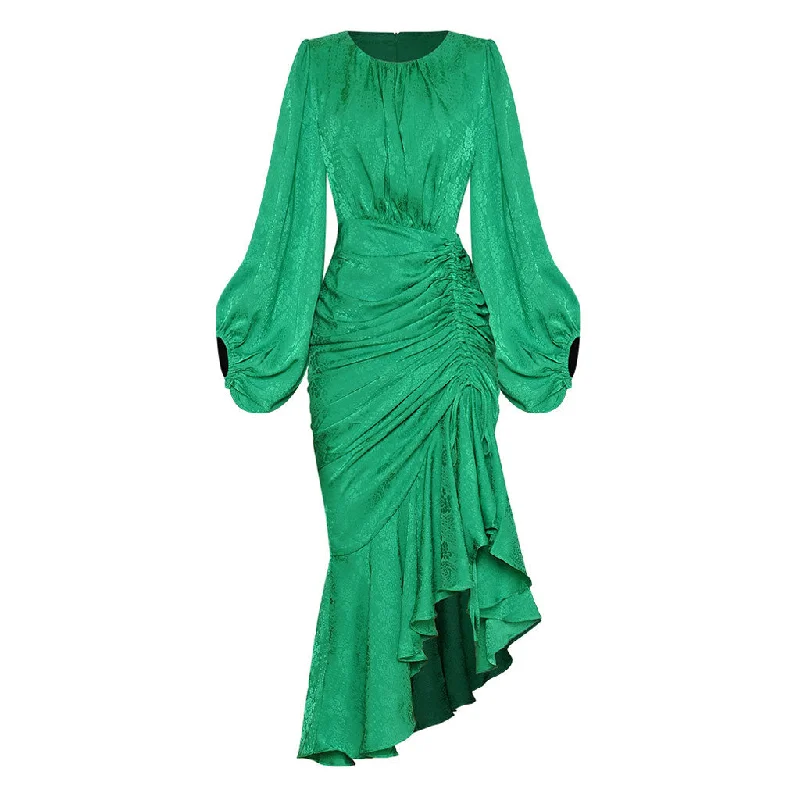Asymmetric Ruched Ruffle Balloon Sleeve Round Neck Midi Mermaid Dress Stylish Button-Down Midi Dress Asymmetric Ruched Ruffle Balloon Sleeve Round Neck Midi Mermaid Dress Stylish Button-Down Midi Dress