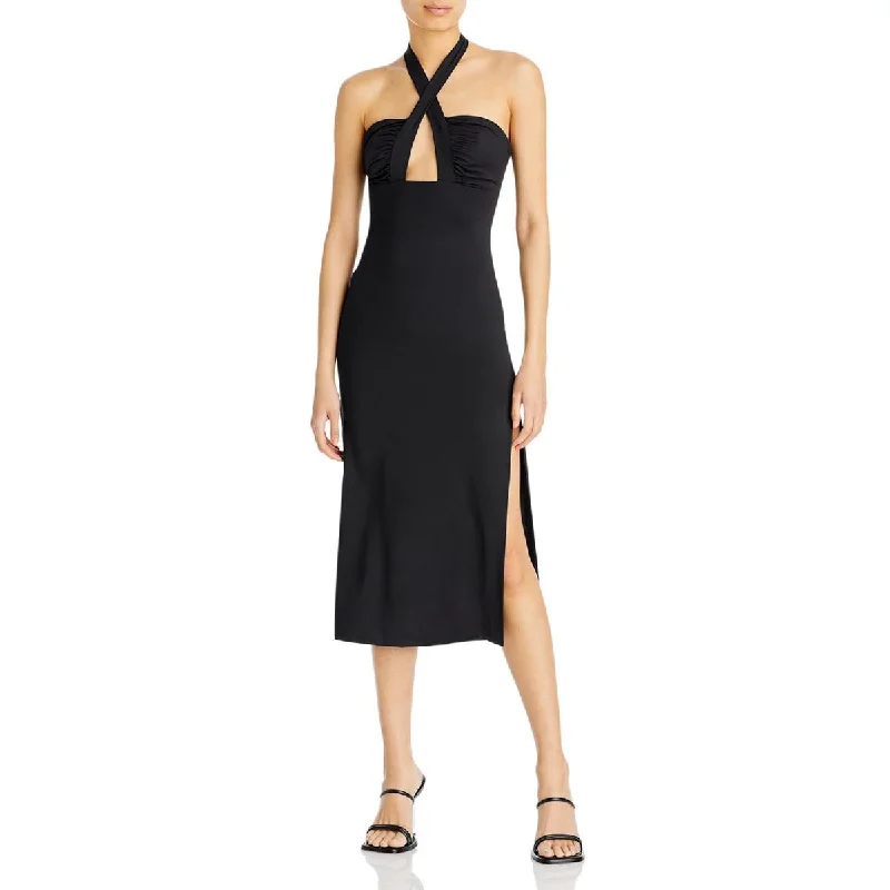 Bardot Womens Guilia Tie Neck Midi Halter Dress Stylish Cold Shoulder Midi Dress
