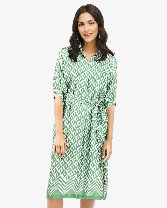 Rareism Women Borrisa Green Raglan Sleeves Collared Neck A-Line Midi Geometric Print Dress Trendy Bodycon Midi Dress Rareism Women Borrisa Green Raglan Sleeves Collared Neck A-Line Midi Geometric Print Dress Trendy Bodycon Midi Dress