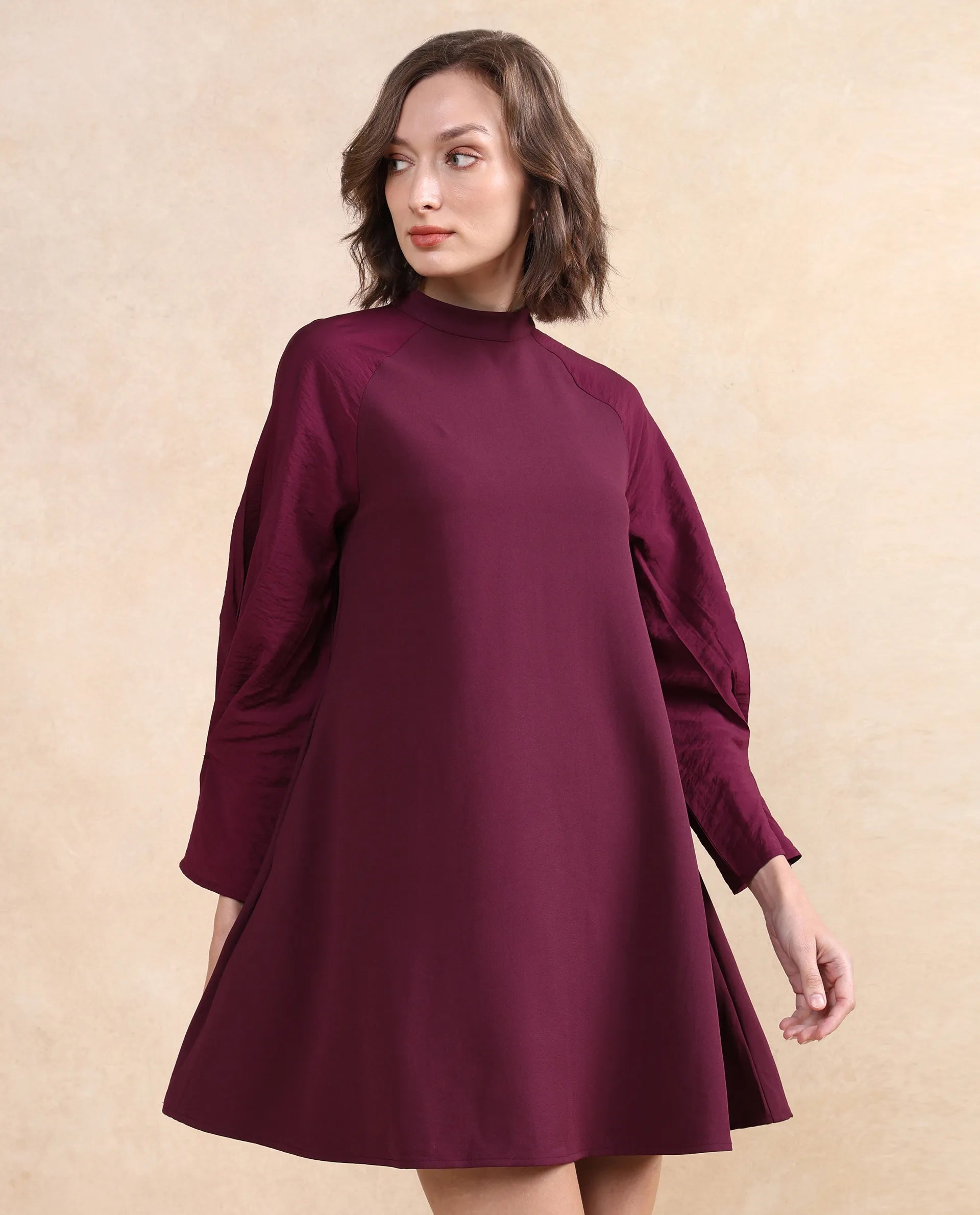 Rareism Women Cayman Maroon Polyester Fabric Fashion Sleeve High Neck Zipper Closure Straight Fit Midi Plain Dress Fashionable Plaid Midi Dress Rareism Women Cayman Maroon Polyester Fabric Fashion Sleeve High Neck Zipper Closure Straight Fit Midi Plain Dress Fashionable Plaid Midi Dress