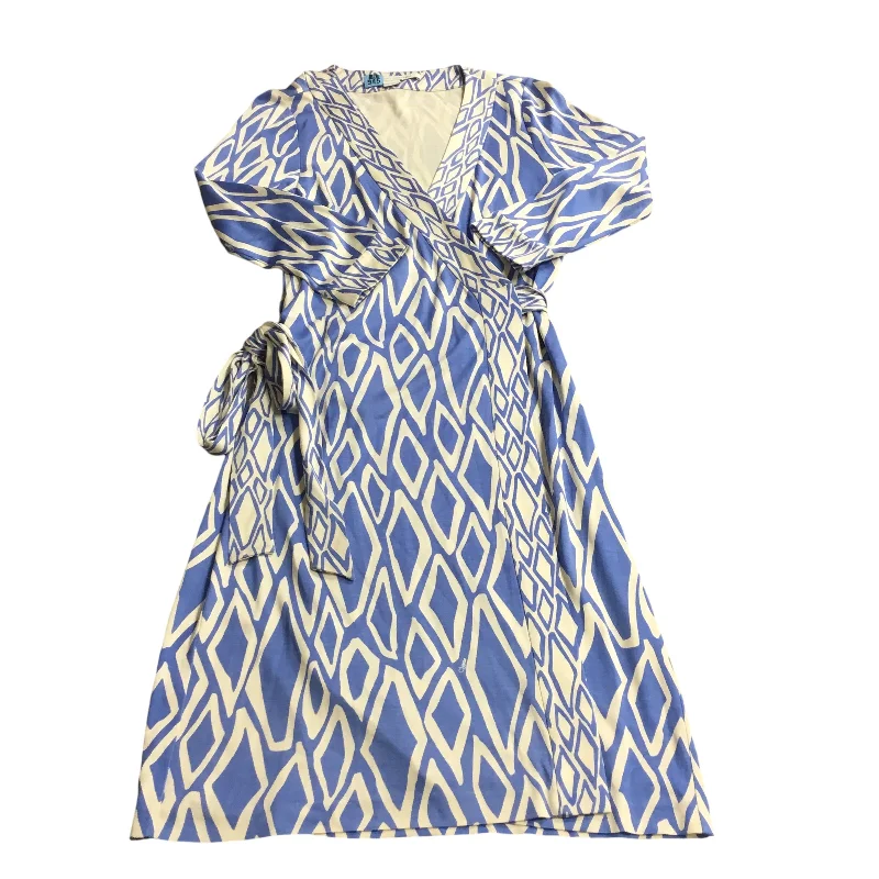 Dress Casual Midi By Diane Von Furstenberg In Blue & White, Size: 6 Trendy Long Sleeve Midi Dress