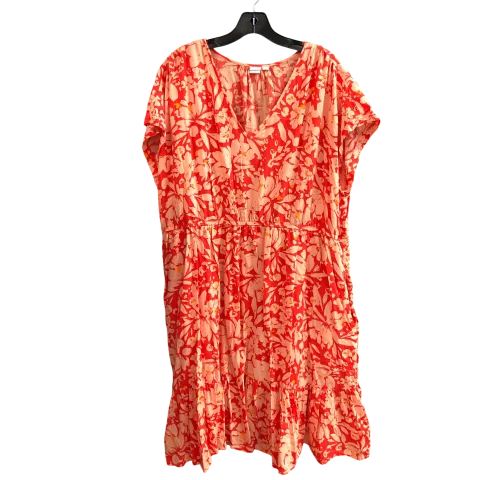 Dress Casual Midi By Gap In Orange & Red, Size: Xxl Elegant Puff Sleeve Midi Dress