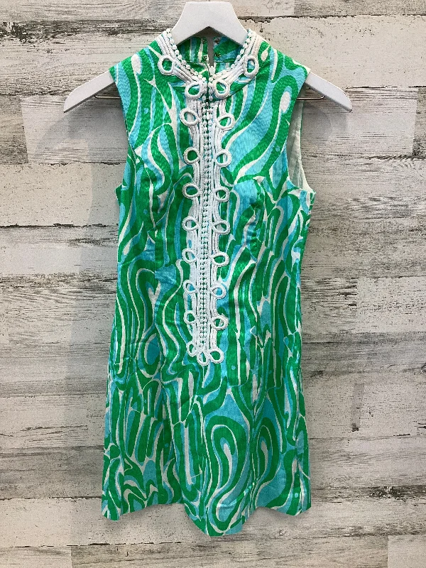 Dress Casual Midi By Lilly Pulitzer In Green & White, Size: Xs Elegant Pleated Detail Midi Dress Dress Casual Midi By Lilly Pulitzer In Green & White, Size: Xs Elegant Pleated Detail Midi Dress