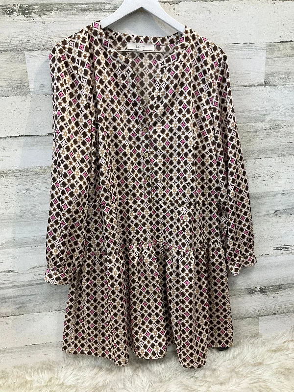 Dress Casual Midi By Loft In Brown & Pink, Size: L Stylish Striped Midi Dress