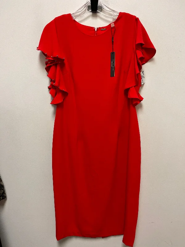 Dress Casual Midi By Tahari By Arthur Levine In Red, Size: L Cozy Midi Dress with Pockets