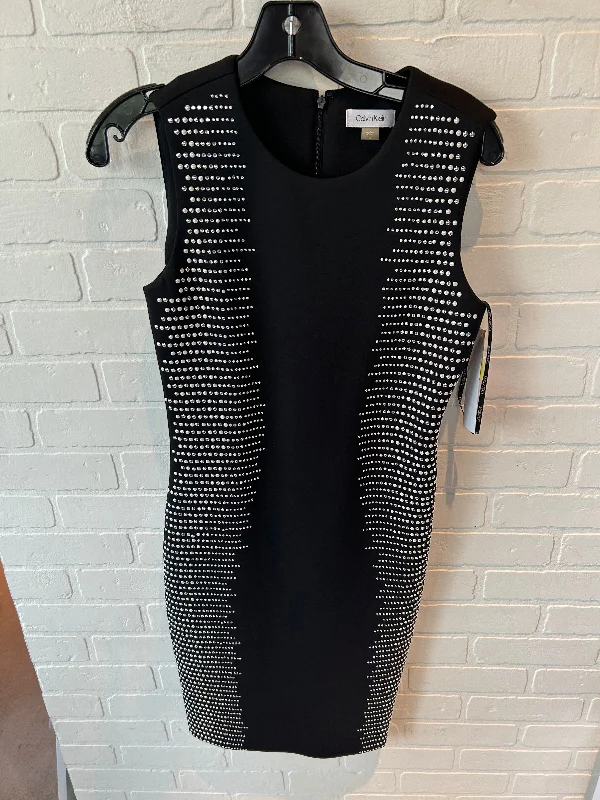 Dress Party Midi By Calvin Klein In Black, Size: S Trendy Ruffled Sleeve Midi Dress