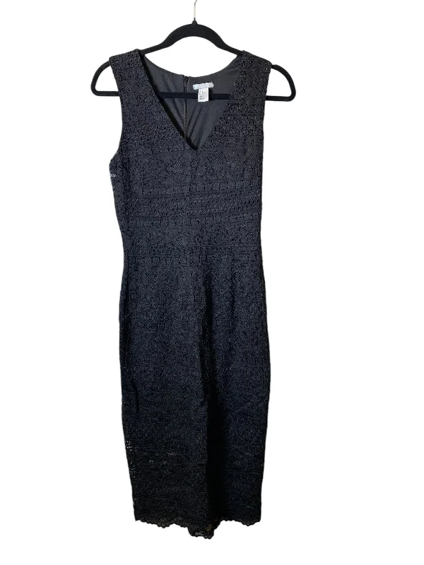 Dress Party Midi By H&m In Black, Size: S Fashionable Floral Embroidery Midi Dress