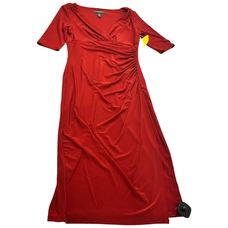 Dress Party Midi By Ralph Lauren In Red, Size: S Elegant Pleated Sleeve Midi Dress
