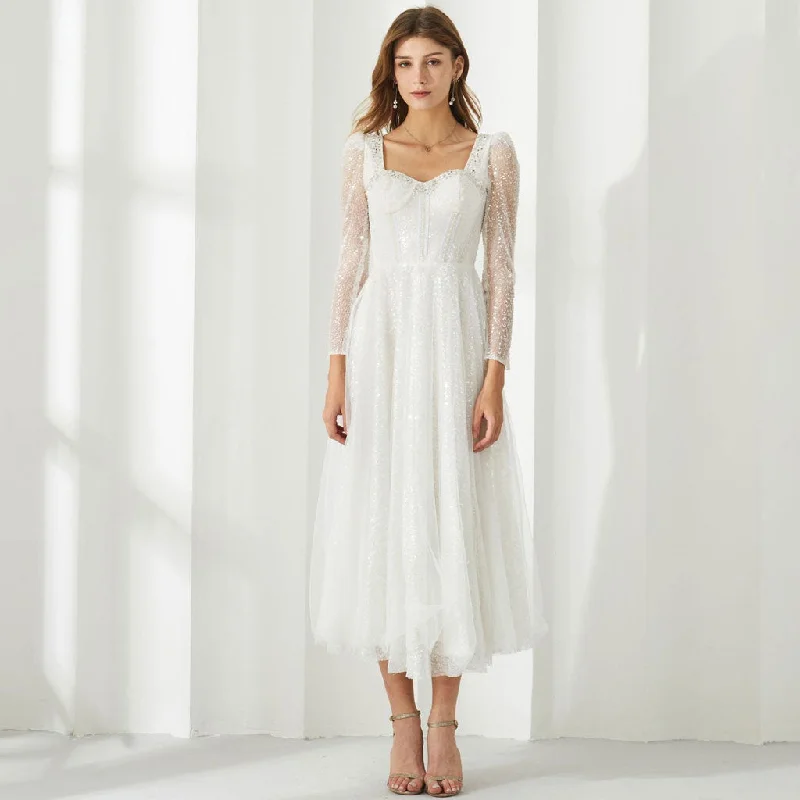Fairy Sweetheart Neck Sheer Puff Sleeve Corset Sequin Midi Tulle Dress Trendy Long Sleeve Midi Dress Fairy Sweetheart Neck Sheer Puff Sleeve Corset Sequin Midi Tulle Dress Trendy Long Sleeve Midi Dress