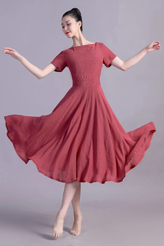 Fit and Flare Midi Linen Dress 3469 Trendy A-Line Midi Dress