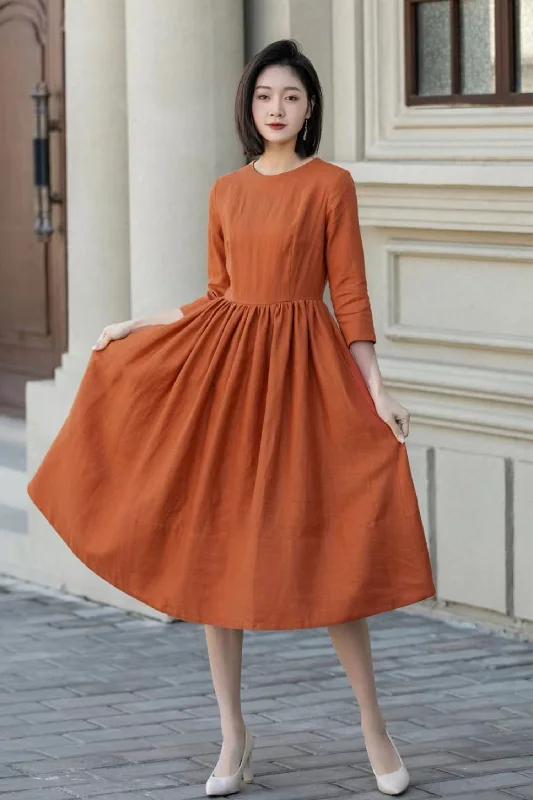 Fit and flare midi summer linen dress 4896 Trendy A-Line Midi Dress