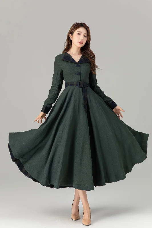 Fit and flare patchwork midi linen dresses 4927 Stylish Vintage Midi Dress