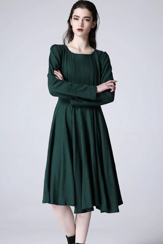 Green linen dress women midi cute dress 1176 Trendy Boho Midi Dress