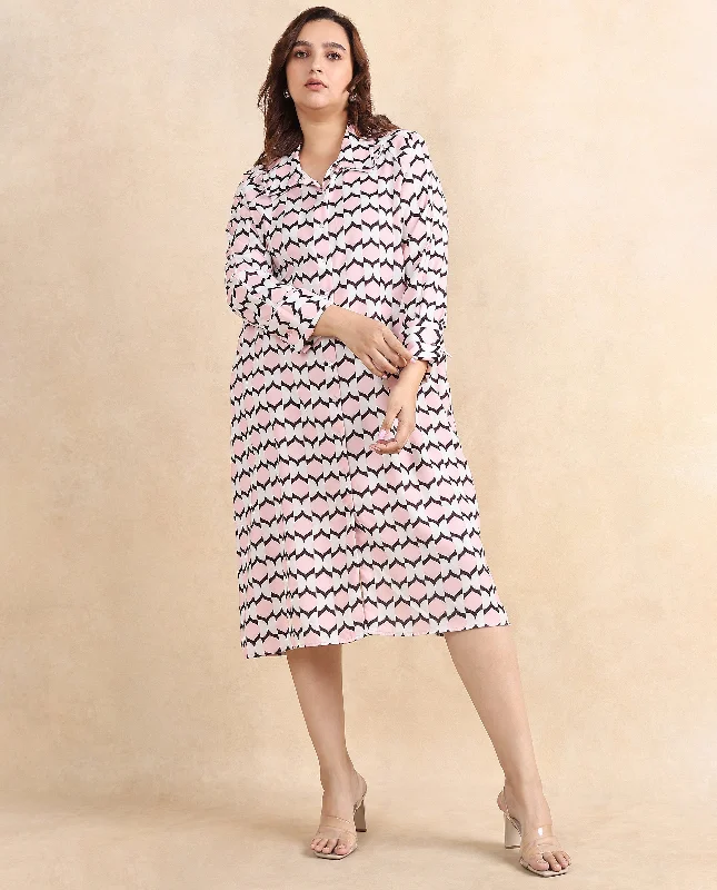 Rareism Women Gyumri Light Multi Polyester Fabric Raglan Sleeves Collared Neck Button Closure A-Line Midi Geometric Print Dress Fashionable Shift Midi Dress Rareism Women Gyumri Light Multi Polyester Fabric Raglan Sleeves Collared Neck Button Closure A-Line Midi Geometric Print Dress Fashionable Shift Midi Dress