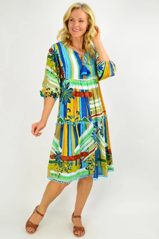 Malaga Midi Boho Tunic Dress Elegant Floral Appliqué Midi Dress
