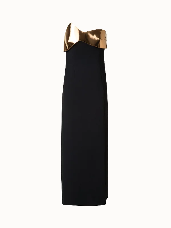 Midi Cocktail Dress with Gold Leather Highlight Elegant Floral Appliqué Midi Dress