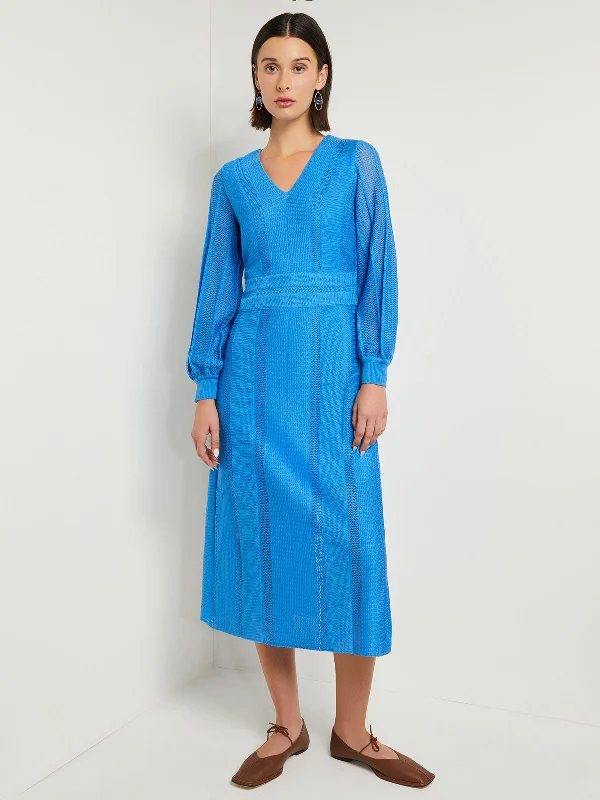 Midi Fit & Flare Dress - Multi-Stitch Knit Trendy Smocked Detail Midi Dress
