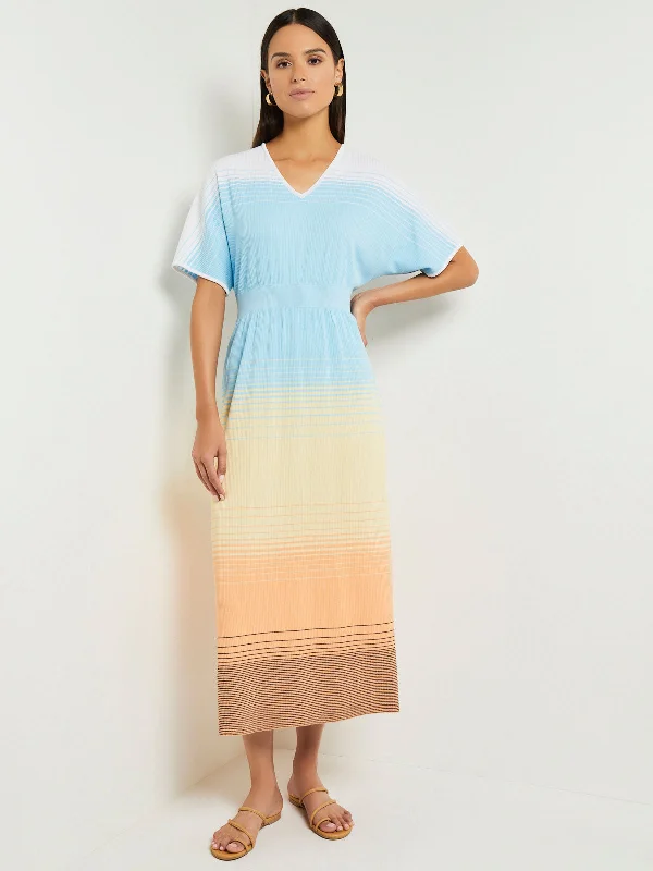Midi Fit & Flare Dress - Soft Ombre Jacquard Knit Fashionable Pleated Midi Dress